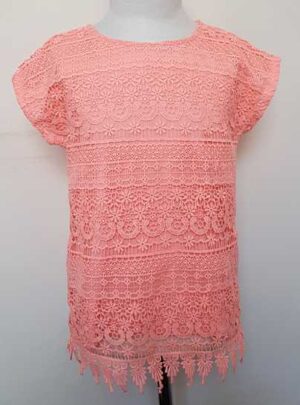 122.H & M oranje shirt met kant mt. 122/128