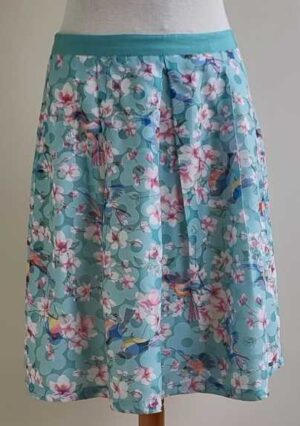 Vila Joy mintgroene rok met bloesem en vogelprint mt. M