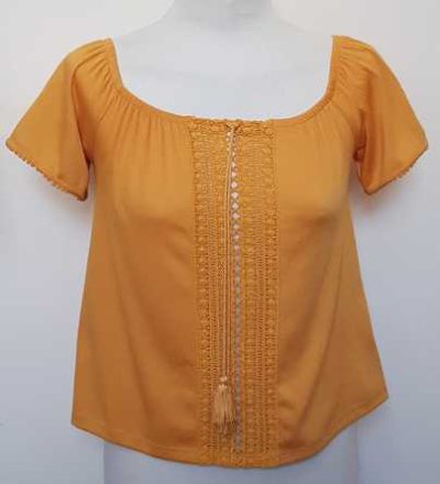 Divided okergele korte blouse top mt. S