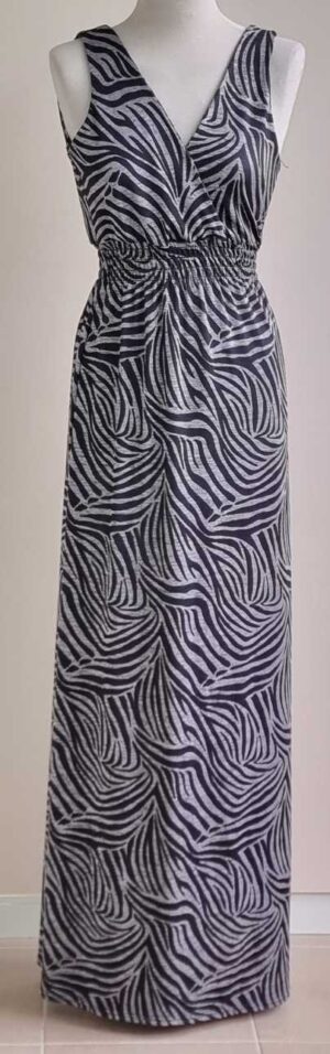 SistersPoint lange grijze jurk met zwarte print mt. M