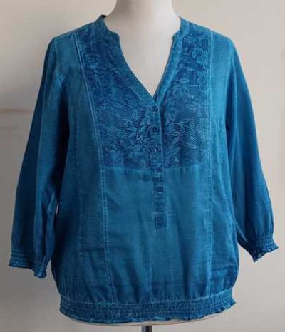 MS Mode blauwe blouse met kant mt. 40