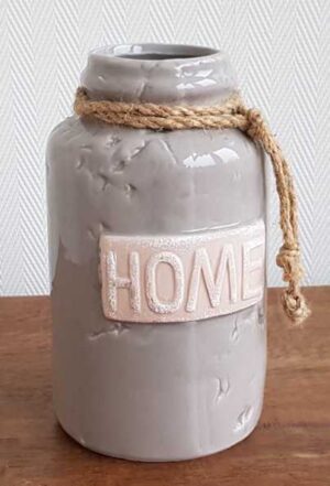 Taupe vaas met touw en applicatie