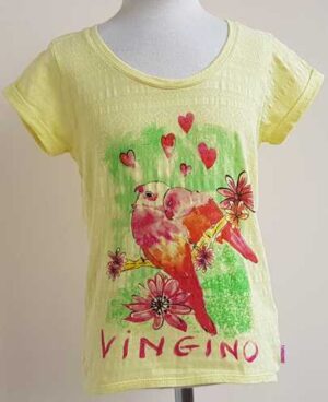 128.Vingino geel t-shirt met vogeltjes mt. 128 (8)