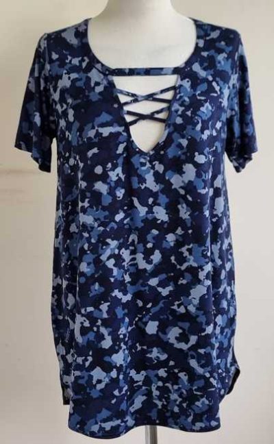 MS Mode blauw shirt met camouflage print mt. M