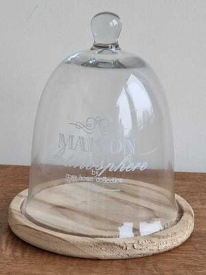 Glazen stolp met houten onderkant