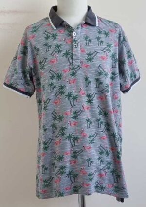 158.We grijze polo met printjes mt. 158/164