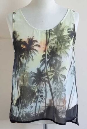 MNG zachtgele blouse top met palmbomen print mt. L