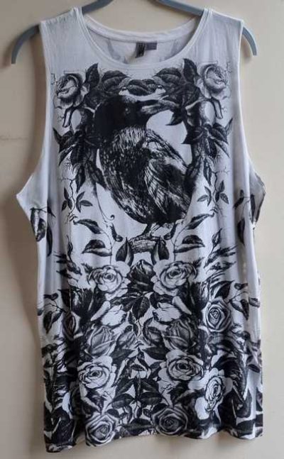 Divided wit singlet met zwart/witte print mt. L