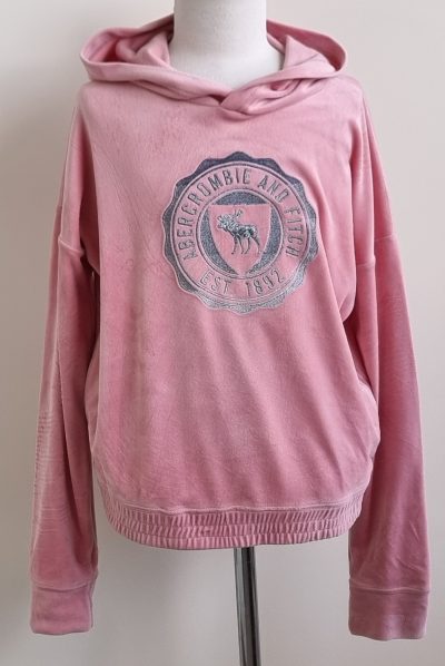 Abercrombie roze velourse capuchon sweater mt. 158/164 (13/14)