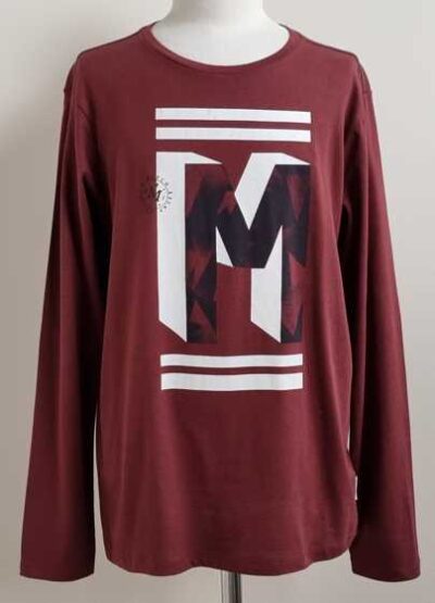 158.Mitch rood/bruin shirt met print mt. 158/164 NIEUW