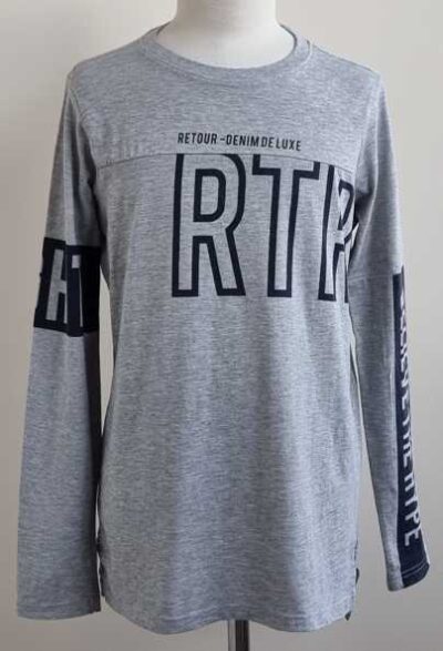 146.Retour grijs shirt met blauwe print mt. 146/152 (11/12)