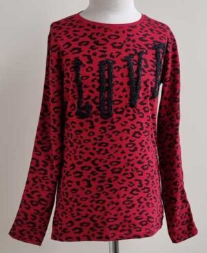 140.Indian Blue rood stretchy shirt met dieren print mt. 140/10