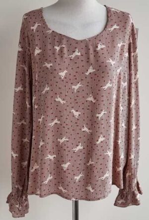 Saint Tropez ecru/oranje gestreepte blouse met paardjes mt. M NIEUW