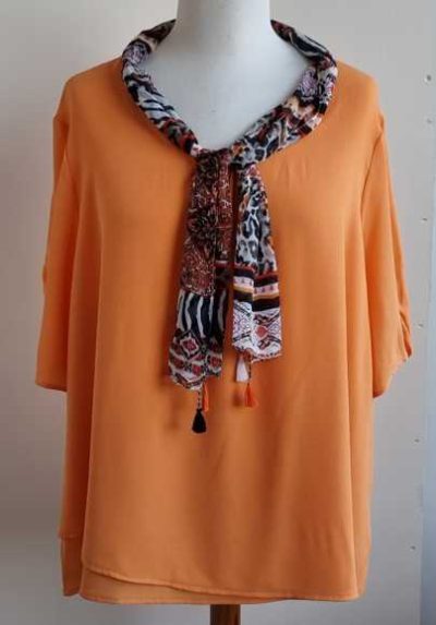 Canda oranje blouse met sjaaltje mt. XXL