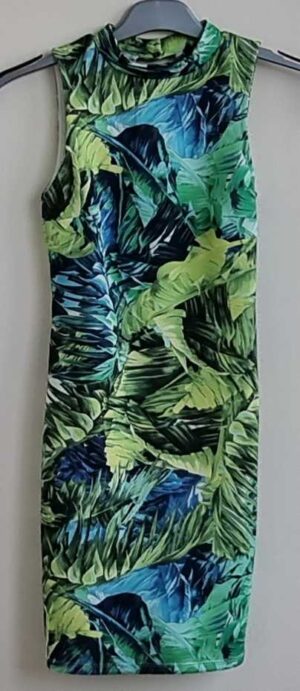 Bershka strak jurkje met bladeren print mt. S