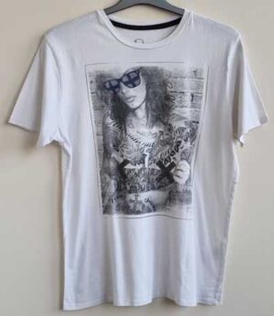 Teddy Smith wit t-shirt met grijs/blauwe print mt. M