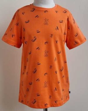 140.Okaidi oranje t-shirt met printjes mt. 140