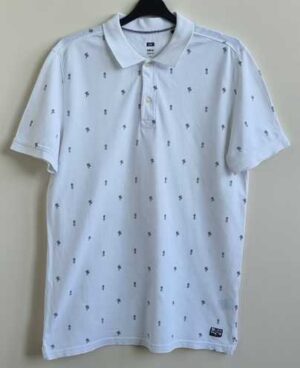 We Fashion witte polo met blauwe printjes mt. M