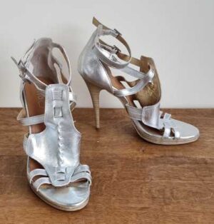 Texto zilveren hoge open pumps mt. 40 NIEUW
