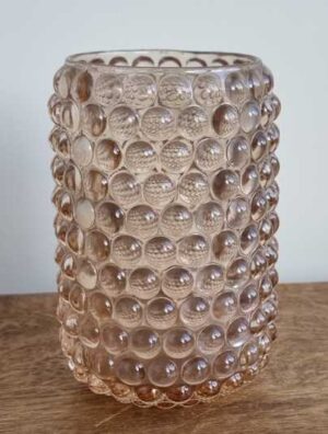 Glazen roze windlicht met bubbeltjes