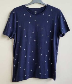 We Fashion donkerblauw t-shirt met witte printjes mt. L
