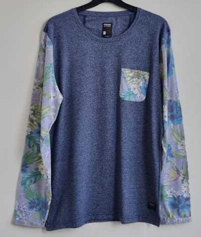 Chasin blauw shirt met grijze mouwen met print mt. M