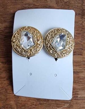 Goudkleurige clip vintage oorbellen met strass