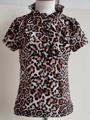 128.Zero Jeans beige stretchy shirt met dieren print mt. 128/134