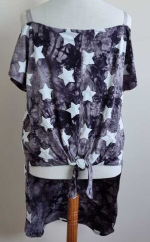 Grijze stretchy aparte top met witte sterren mt. XL