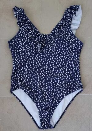 Blauw badpak met witte prints mt. L