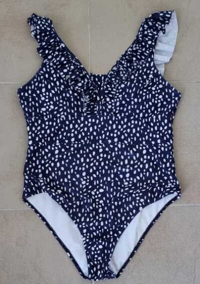 Blauw badpak met witte prints mt. L