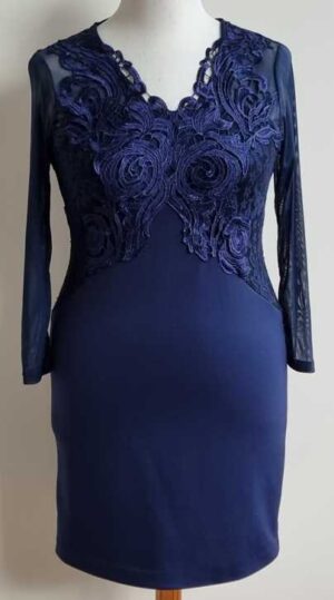Blauwe stretchy jurk met kant mt. M