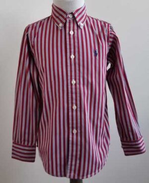 Ralph Lauren donkerrood gestreept overhemd mt. 104