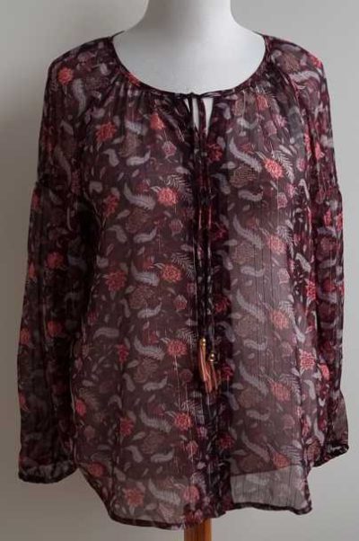 Bel&Bo bruine semi transparante blouse met print mt. 46