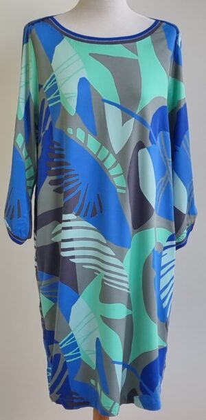 Sandwich groen/blauw soepelvallend jurkje mt. 38