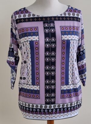 JBC wit shirt met lila/blauwe prints mt. L NIEUW