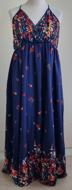 Shein Curve blauwe lange jurk met bloemen prints mt. 48 (3XL)
