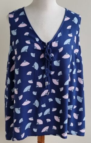 MS Mode blauwe blouse met waaiertjes mt. 54