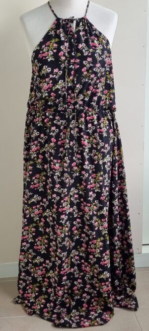 Shein Curve zwarte lange jurk met bloemen mt. 48 (3XL)