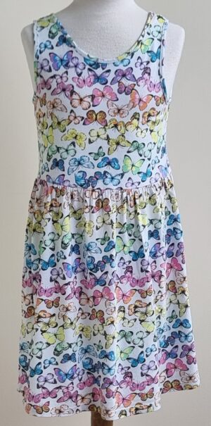 H&M wit jurkje met gekleurde vlindertjes mt. 122/128