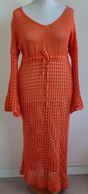 Zara lange oranje gehaakte jurk mt. L