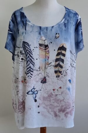 Paprika wit/blauwe blouse met kant mt. 54 (6)