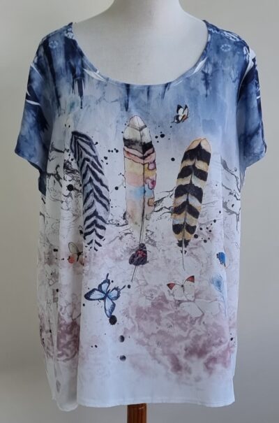 Paprika wit/blauwe blouse met kant mt. 54 (6)