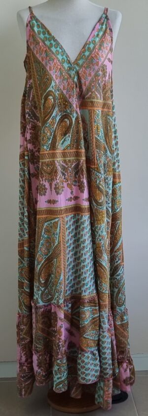 Swarna roze/lichtblauwe lange jurk met goud mt. Free Size