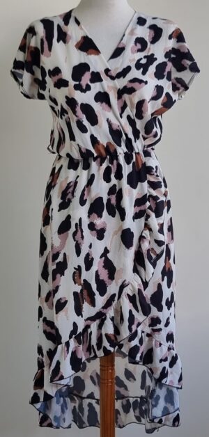 Made in Italy wit jurkje met bruin/zwarte print mt. TU