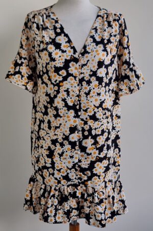 Loavies zwart jurkje met wit/oranje bloemetjes mt. M NIEUW