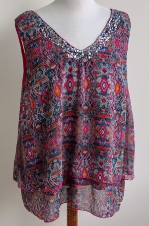 Paprika rode dubbele blouse met print mt. 50 (4)