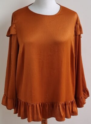 Only Carmakoma oranje/bruine blouse met roesels mt. 46