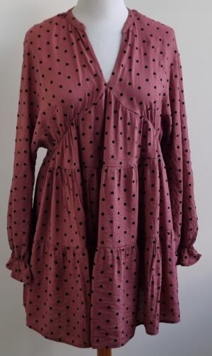Primark bruin jurkje met zwarte dots mt. 44