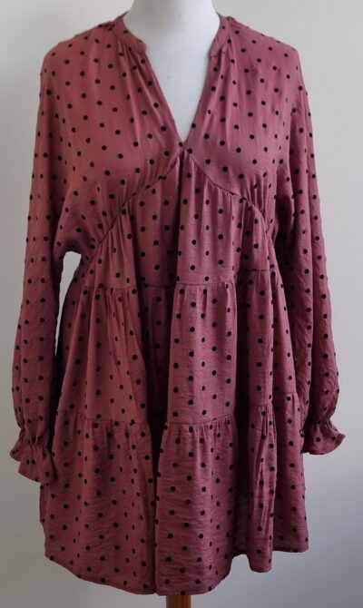 Primark bruin jurkje met zwarte dots mt. 44